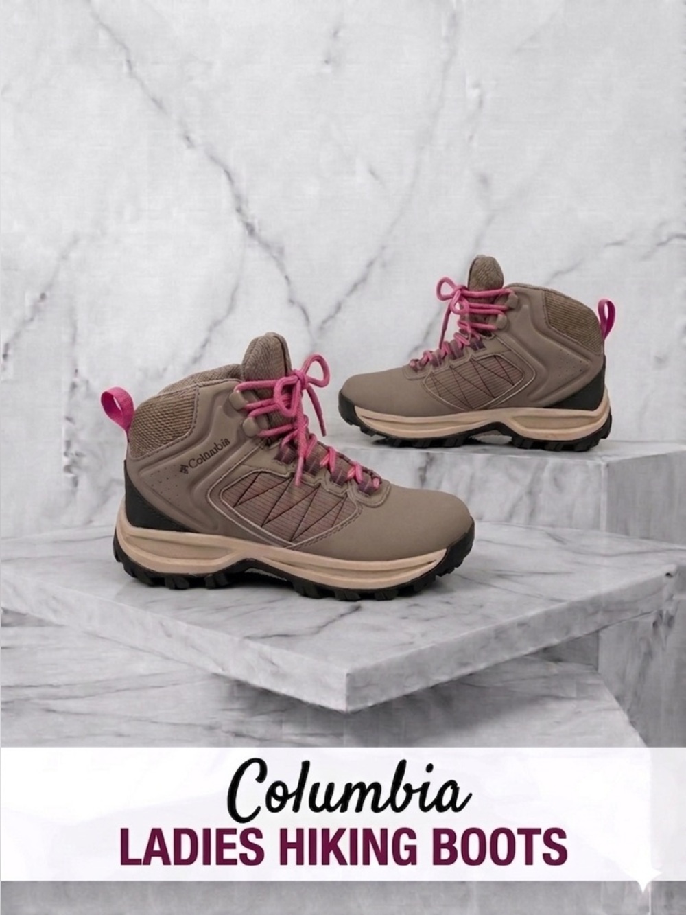 Columbia Taupe Hiking Boots with Pink Laces Size 6.5